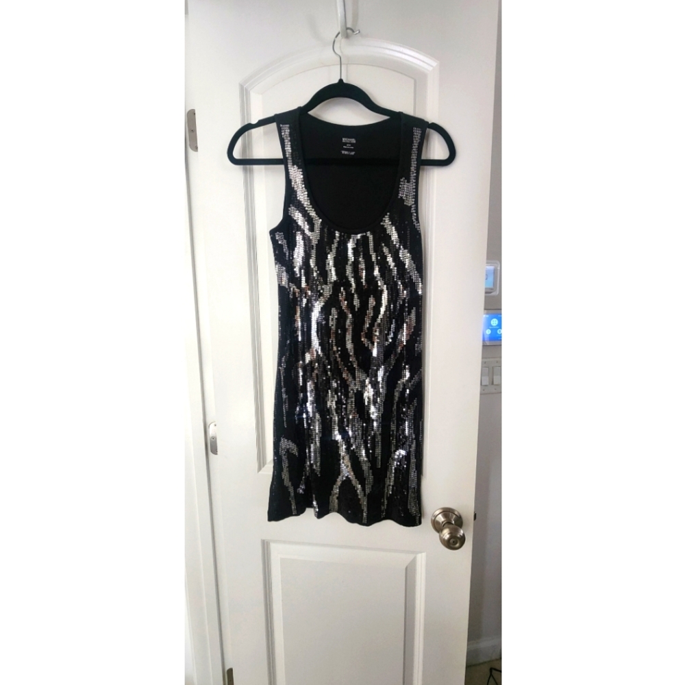 Black and Silver Sequin Dress Michael Kors Sz M
